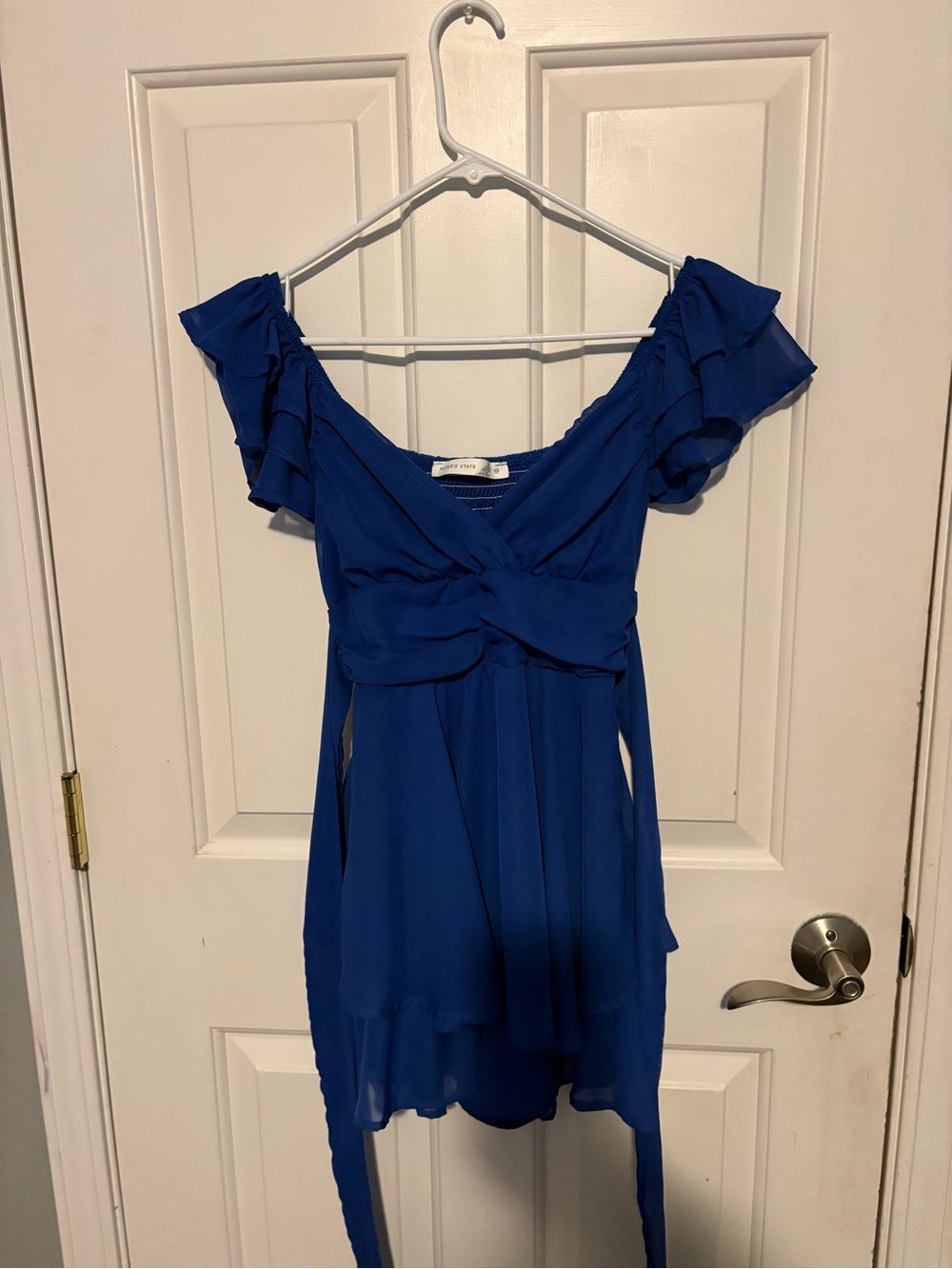Like new Altar'd State Royal Blue One-Shoulder Ruffle Dress